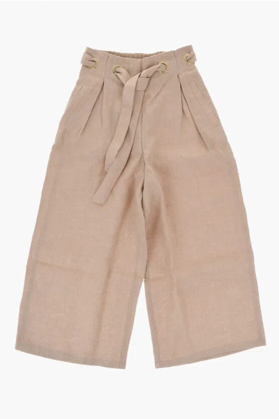Chloé Linen Double Pleated Pants With Belt In Pink