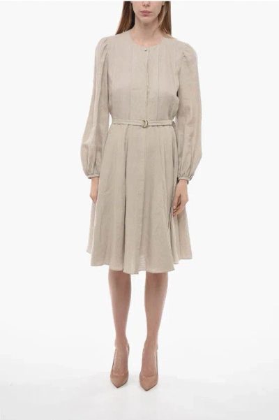 Chloé Linen Flared Shirt Dress With Hidden Buttoning In Neutral