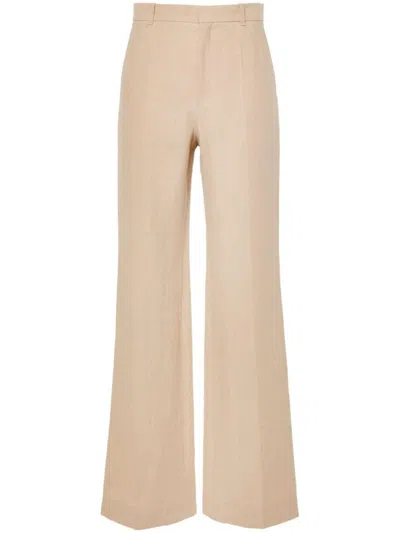 Chloé Women's Linen Wide-leg Trousers In Pearl Beige