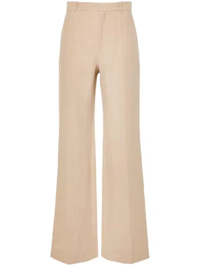 Chloé Linen Flared Trousers In Beige