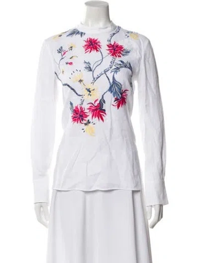 Pre-owned Chloé Linen Floral Print Blouse W/ Tags In White