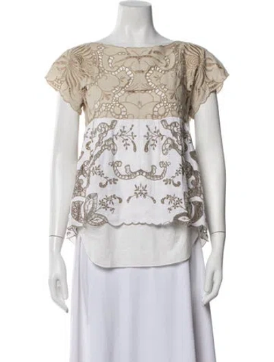 Pre-owned Chloé Linen Floral Print Blouse In White