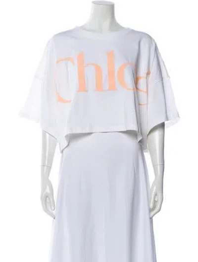 Pre-owned Chloé Linen Graphic Print Crop Top In White