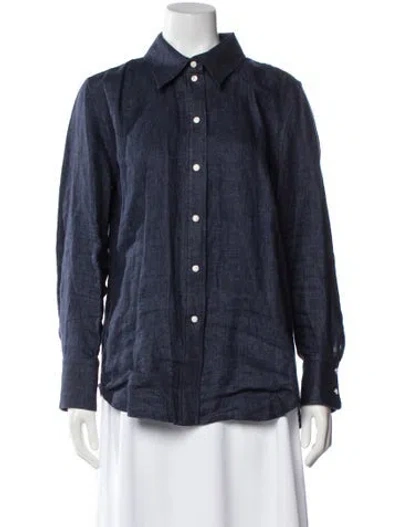 Pre-owned Chloé Linen Long Sleeve Button-up Top In Blue