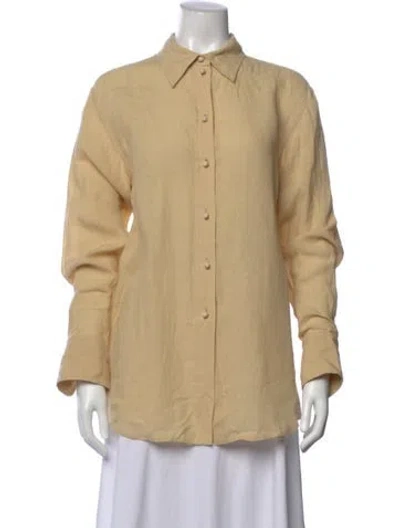 Pre-owned Chloé Linen Long Sleeve Button-up Top In Neutral