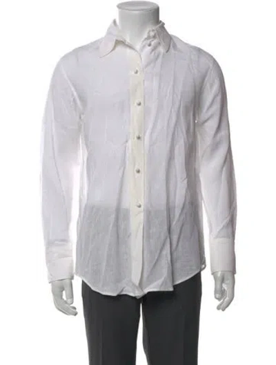 Pre-owned Chloé Linen Long Sleeve Dress Shirt In White