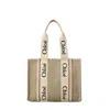 Chloé Linen Medium Tote Bag With Contrasting Straps In Neutrals