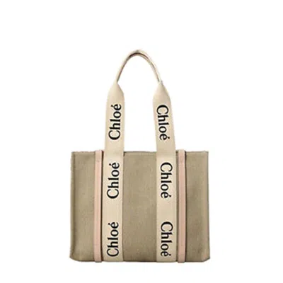 Chloé Linen Medium Tote Bag With Contrasting Straps In Neutrals