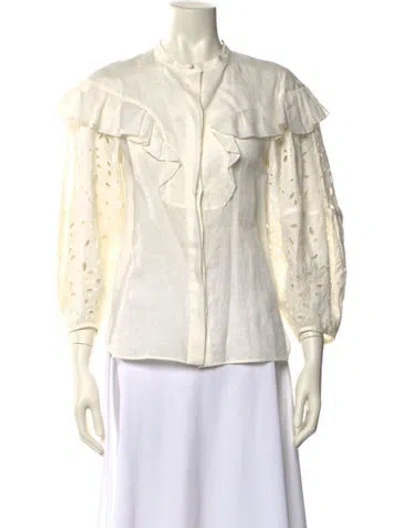 Pre-owned Chloé Linen Mock Neck Blouse In Neutral