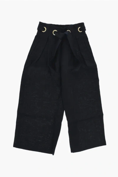 Chloé Linen Palazzo Pants With Belt In Black