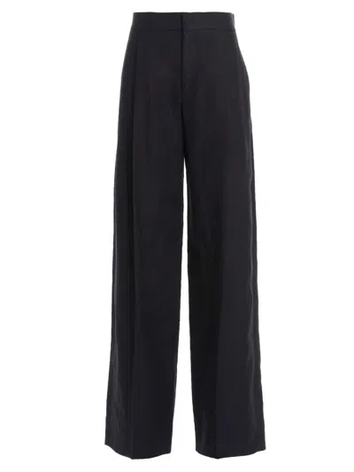 Chloé Linen Pants With Front Pleats In Blue