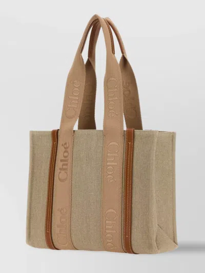 Chloé Linen Shopping Bag Woody In Brown