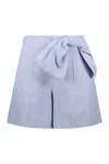 Chloé Bow Detail Linen Shorts In Blue