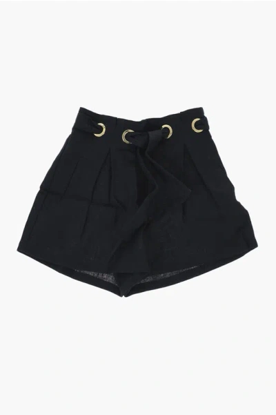 Chloé Linen Shorts With Belt In Black