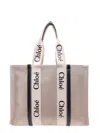Chloé Linen Shoulder Bag With Logo Print. This Bag Is Made With Lower Environmental Impact Material