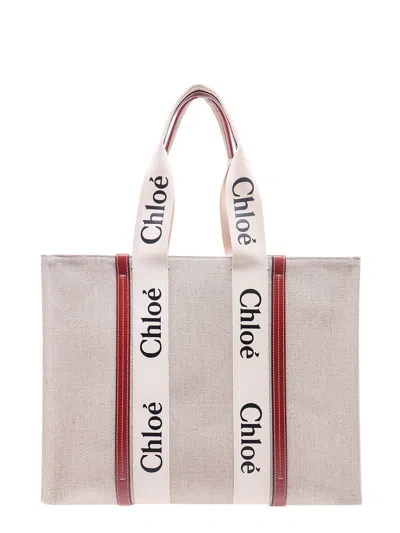 Chloé Linen Shoulder Bag With Logo Print. This Bag Is Made With Lower Environmental Impact Material