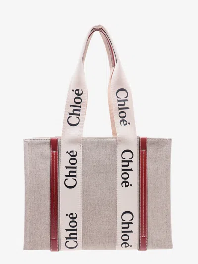 CHLOÉ LINEN SHOULDER BAG WITH LOGO PRINT.THIS BAG IS MADE WITH LOWER ENVIRONMENTAL IMPACT MATERIAL