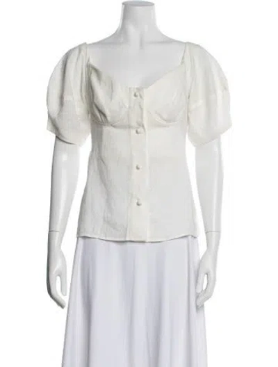 Pre-owned Chloé Linen Square Neckline Blouse In White