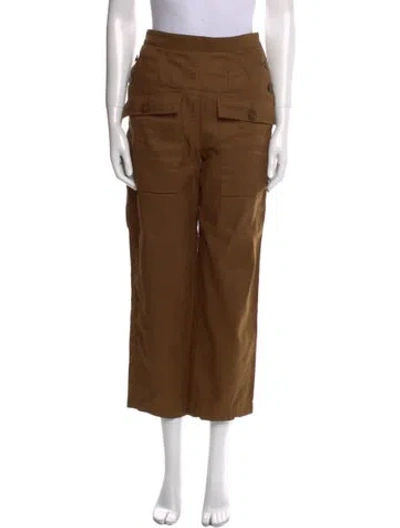 Pre-owned Chloé Linen Straight Leg Pants In Brown