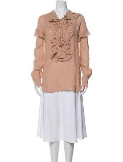 Pre-owned Chloé Linen Tie Neck Blouse In Pink