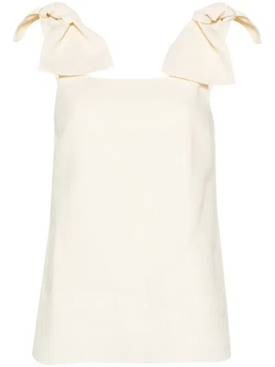 Chloé Sleeveless Linen Top With Shoulder Bow Accents In Beige