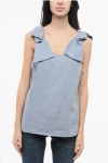 Chloé Linen Top With Bow Straps In Blue