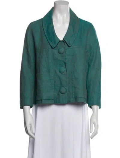 Pre-owned Chloé Linen Tweed Pattern Jacket In Green