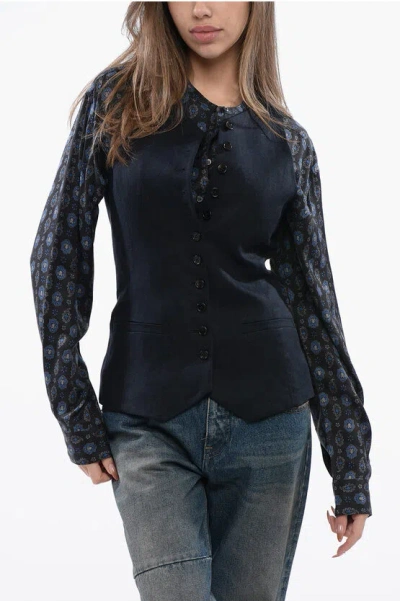 Chloé Linen Twill Vest With Flush Pockets In Blue
