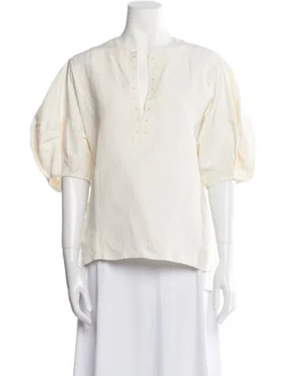 Pre-owned Chloé Linen V-neck Blouse In Neutral