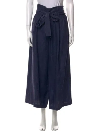 Pre-owned Chloé Linen Wide Leg Pants In Blue