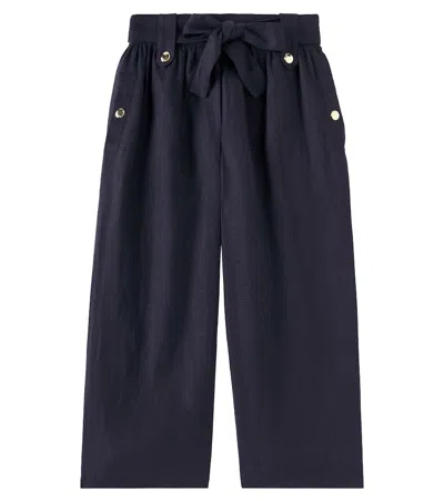 Chloé Kids' Linen Wide-leg Pants In Navy
