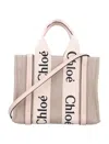 CHLOÉ LINEN WOODY MEDIUM TOTE BAG