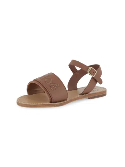 Chloé Kids' Logo-embroidered Sandals In Brown