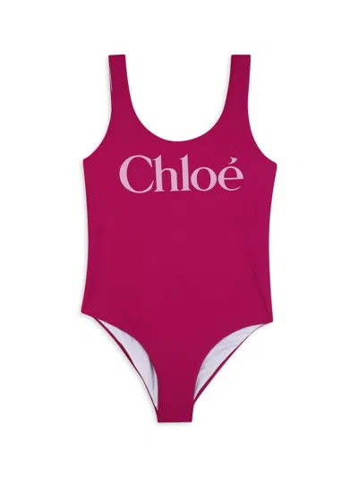 Chloé Little Girl's & Girl's Logo One-piece Swimsuit In Pink