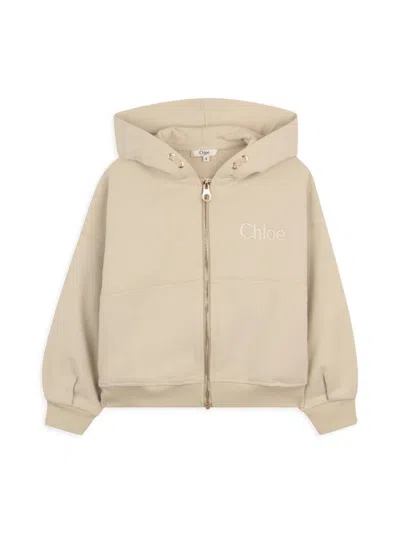 Chloé Kids' Little Girl's & Girl's Logo Zip-front Hoodie In Brown