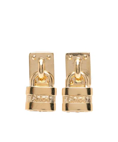 Chloé Lock-shaped Earrings In Gold