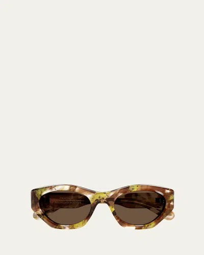 Chloé Logo Acetate Cat-eye Sunglasses In Opal Gold
