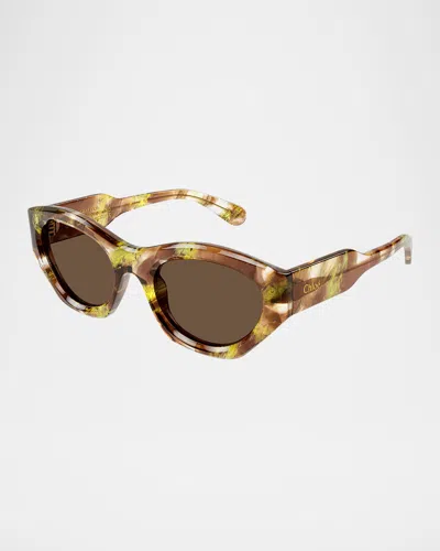 Chloé Logo Acetate Cat-eye Sunglasses In Opal Gold