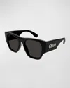 Chloé Logo Acetate Square Sunglasses In Shiny Black