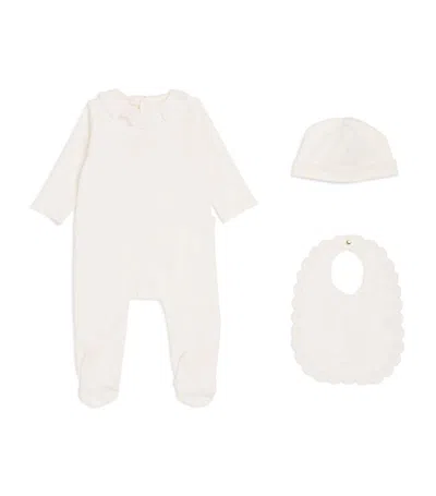 Chloé Logo All-in-one, Hat And Bib Set (1-18 Months) In White