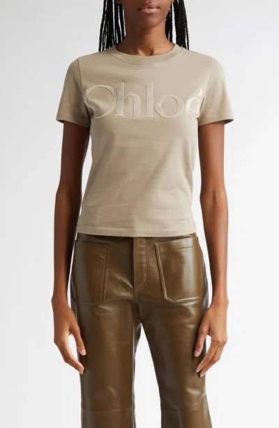 Chloé Cotton Jersey T-shirt With Logo In Powder Grey