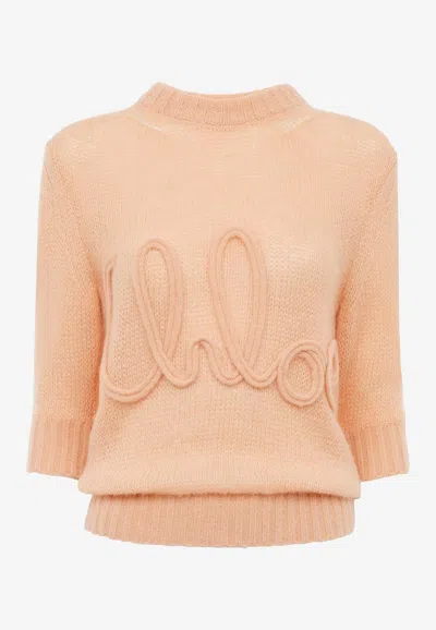 Chloé Logo-applique Knit Sweater In Orange