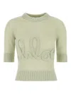Chloé Pull Manches Trois-quart En Maille De Laine Alpaga Et Soie À Logo Femme Vert Taille Xs 62% Wool Vicu In Green