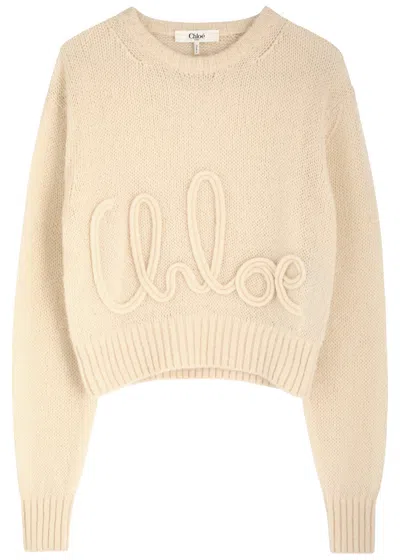 CHLOÉ CHLOE LOGO-APPLIQUÉ WOOL-BLEND JUMPER