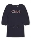 Chloé Logo-appliquéd Cotton Dress In Blue