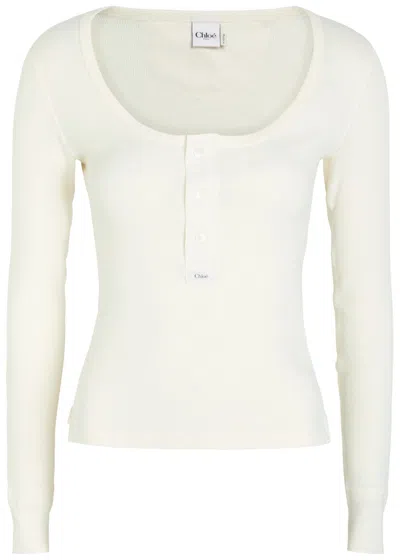 Chloé Ribbed Cotton-jersey T-shirt In White