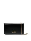 Chloé Iconic Flap Wallet On Chain In Shiny Calfskin In Negro