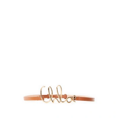 Chloé Logo Leather Belt In Clay Brown