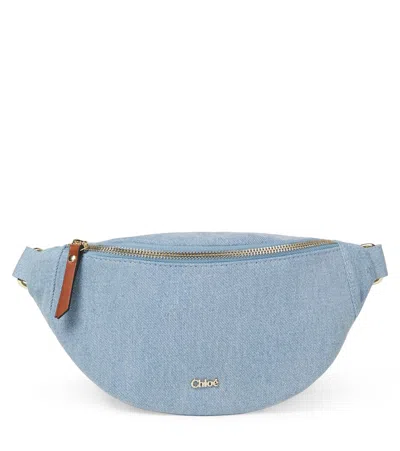 Chloé Kids' Logo牛仔腰包 In Blue