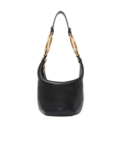Chloé Bracelet Zip Shoulder Bag In Grained Buffalo Leather In Black